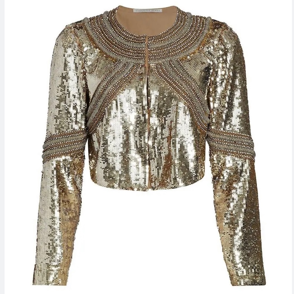 Veronica Beard Phaedra Sequin and Bead Embellished Cropped Jacket
